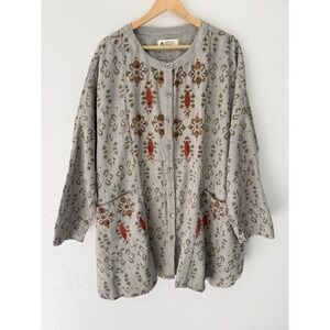 Marketplace Handwork of India Embroidered Tunic Womens 2W Pocket Artsy Lagenlook